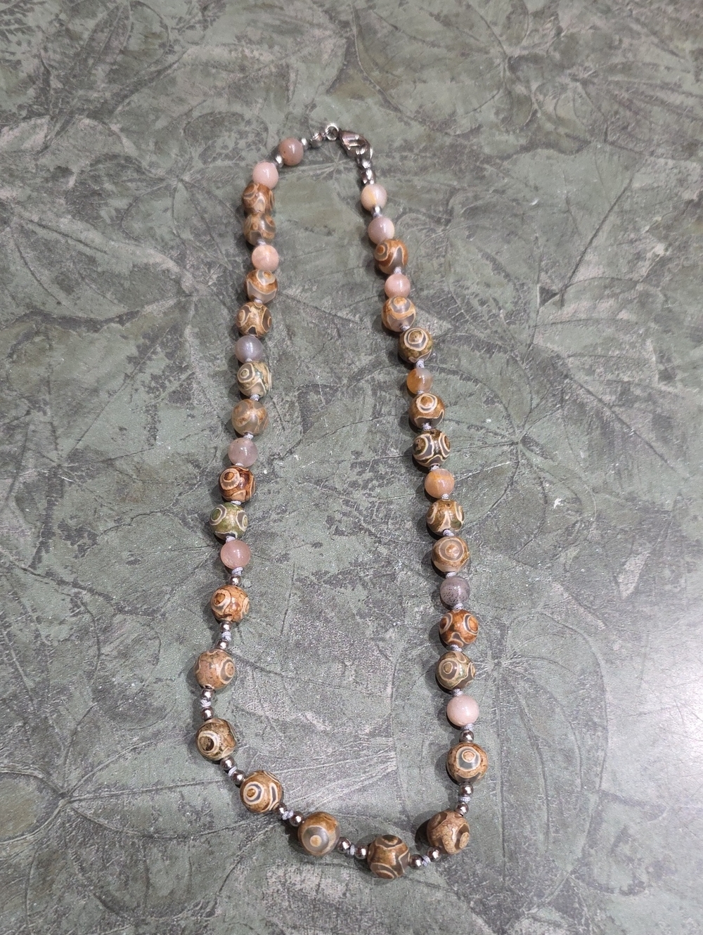 Handmade Brown and Cream Agate Bead Necklace